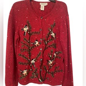 Vtg Coldwater Creek Red Bird Embroidered Cardigan in size small